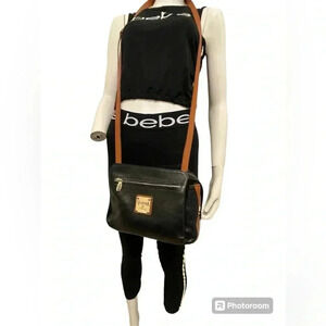 Valentina Italia crossbody bag black pebbled leather brown handle